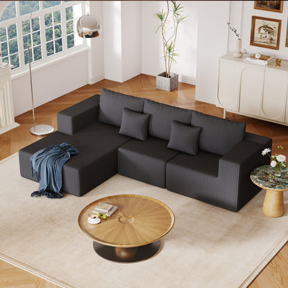 108' Deep Grey Lounge – Ribbed Plush Comfort Sofa with Extended Relax Seat