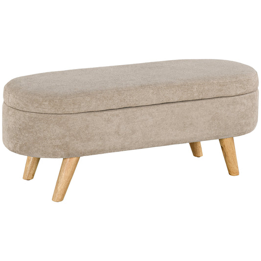 TeddyLoft Storage Bench – 43" Oval Fleece Bench with Wooden Legs, Beige