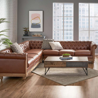 Luxe Lounge – Spacious Comfort Sofa with Wood Accents & Vintage Charm