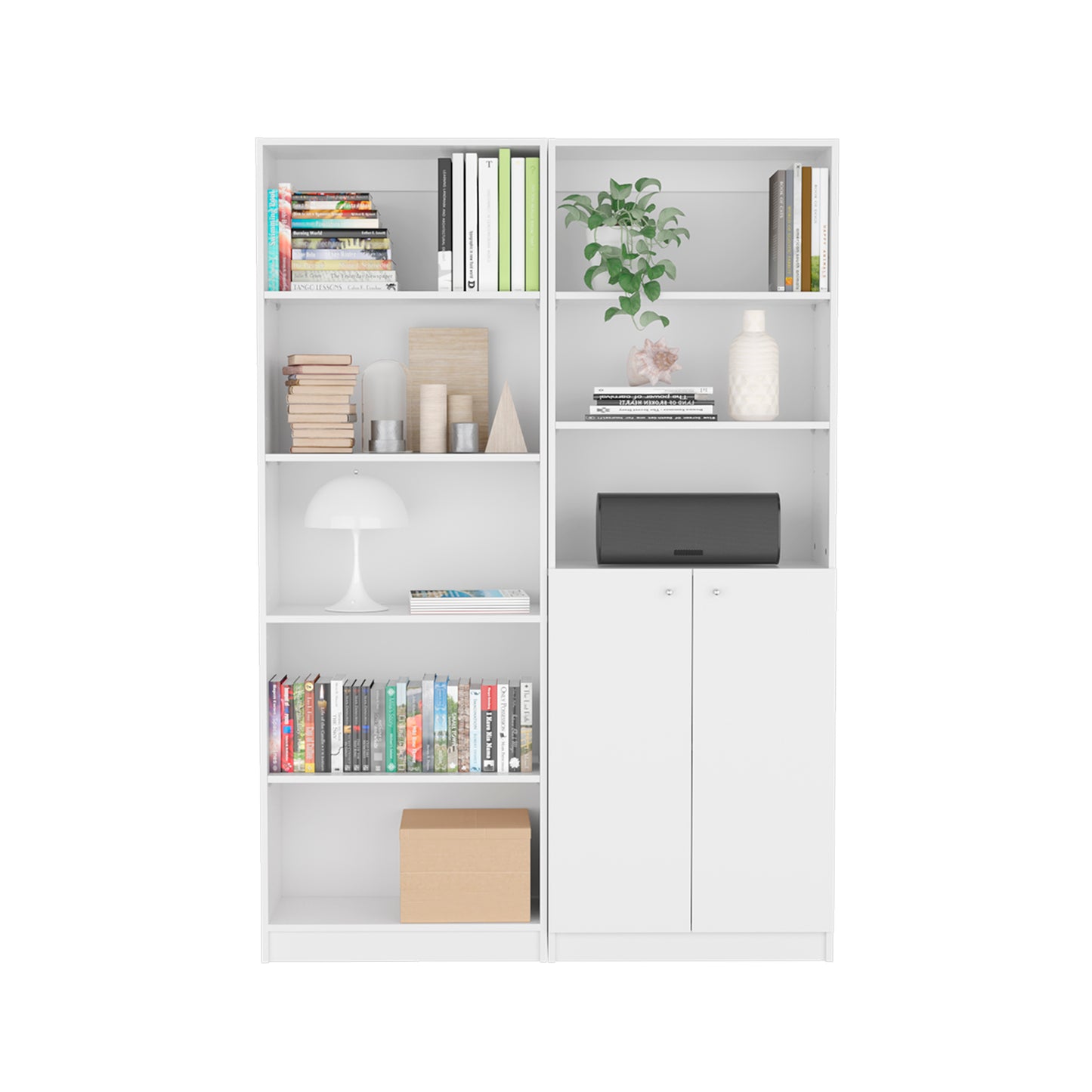 Paonra Duo Set – 2-Piece White Bookcase Living Room Ensemble