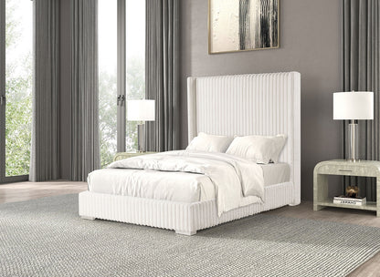 Velvra Full Bed – White Fur Chenille Mattress-Ready Frame (1pc)