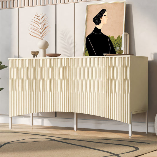 Wavelle Arch Sideboard – Curved Bottom 4-Door Cabinet with Grooved Front Design