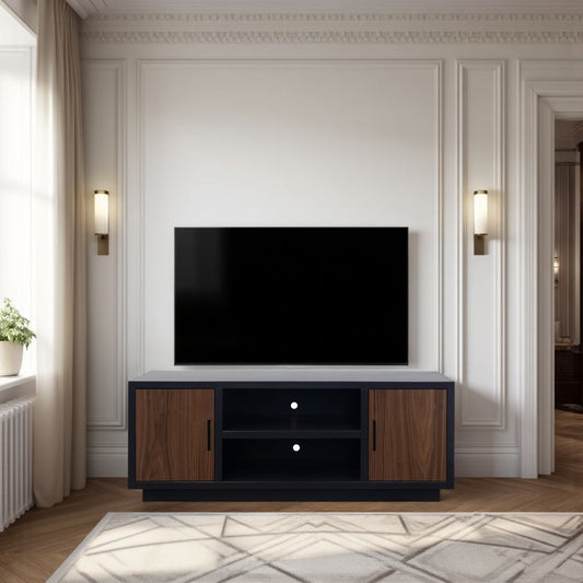 Arivon Compact Console – 66" Black + Walnut TV Stand (No Assembly)