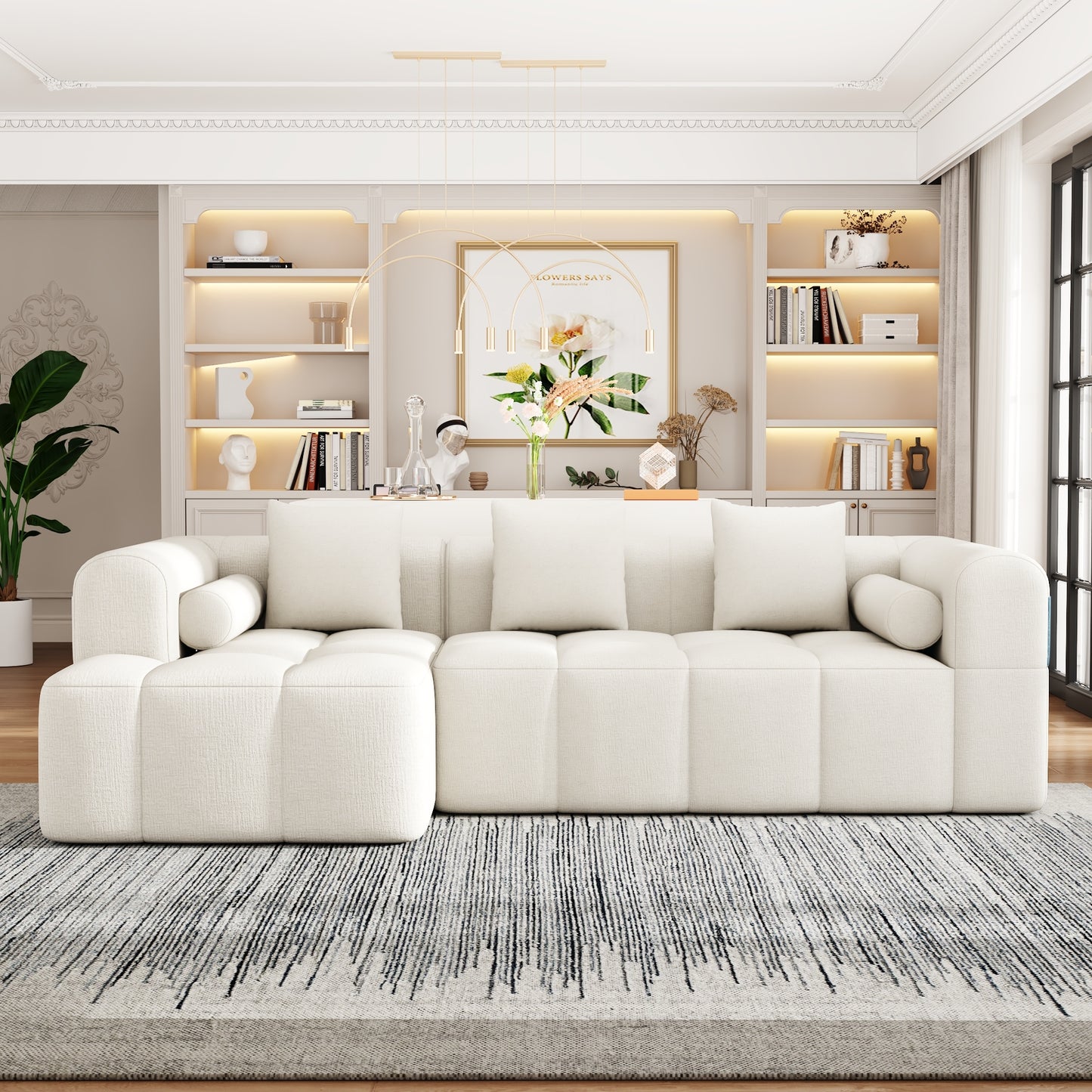101' Deep Comfort Lounge – Plush Modular Seating with Handy Side Storage (Beige)