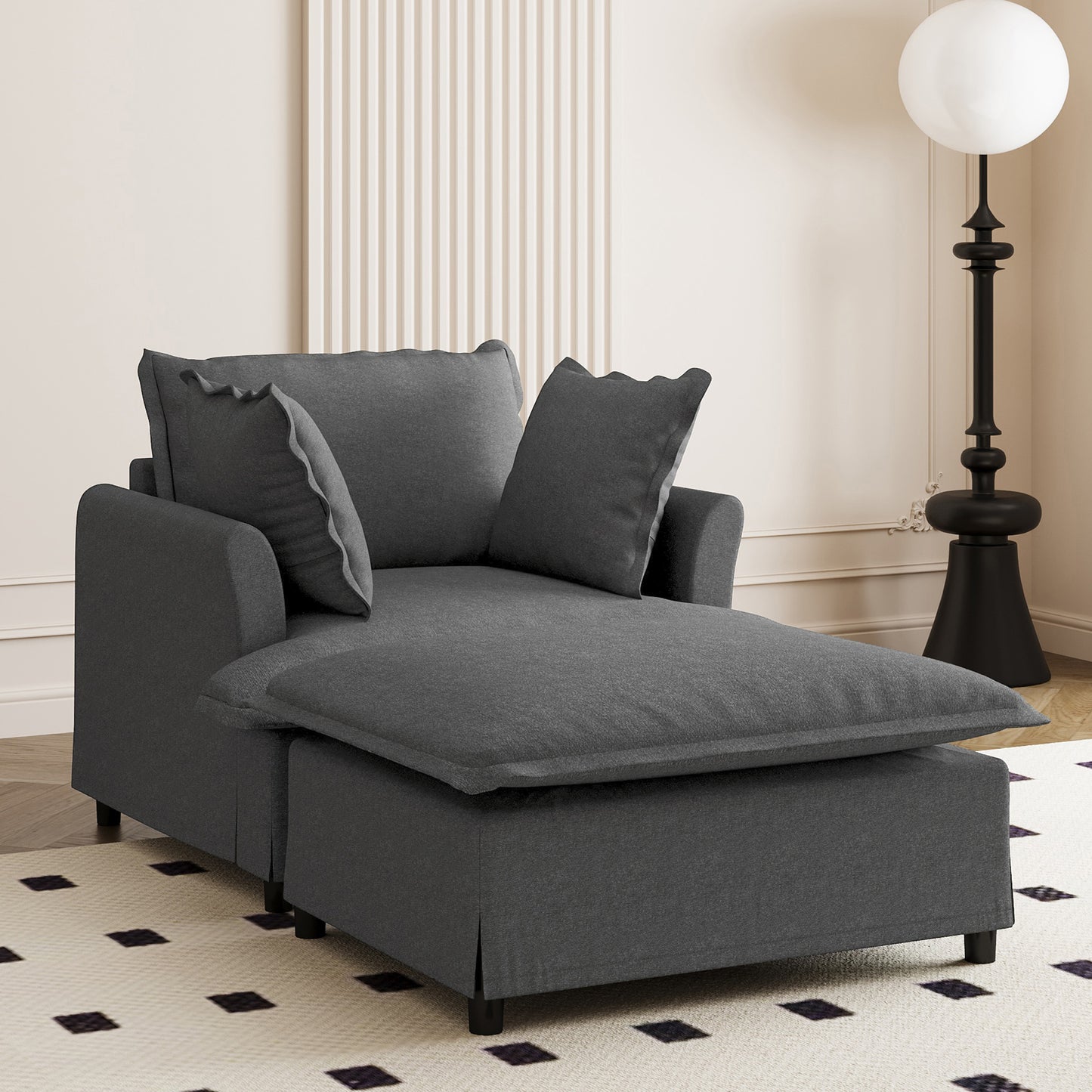Oversized Relax Lounge – Plush Chenille Sleeper Chair with Movable Ottoman
