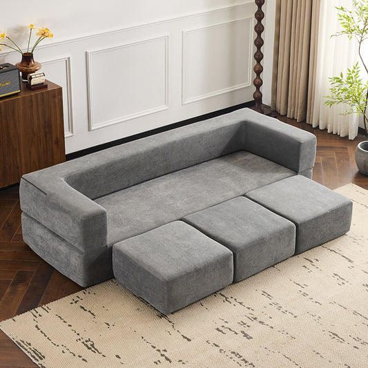 NestEdge ‘CozyFlex” Convertible Sectional – Grey Chenille | 3 Storage Ottomans + Sleeper Sofa