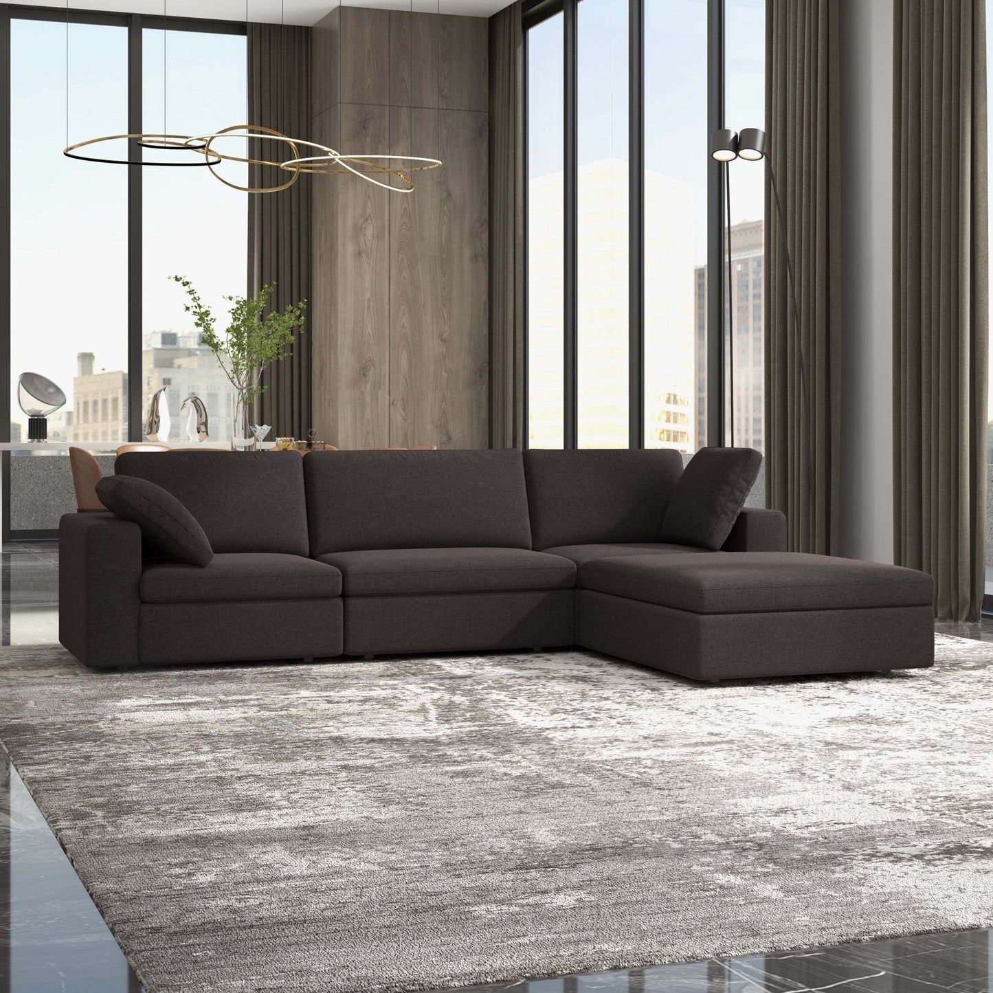Cecilia Corner Lounge – Plush Modular Sofa in Charcoal Gray