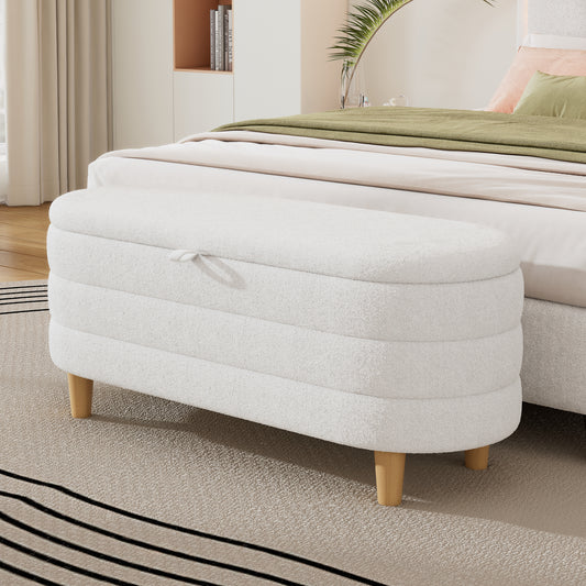 Lurelle Ottoman – SnowSherpa Cover, Woodline Base with HiddenHold Storage