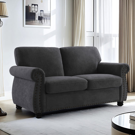 Monaco Velvet Noir Loveseat – Modern Black Velvet Sofa with Turned Wood Accents