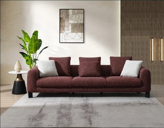 NestEdge ‘TweedNest” Sofa – Maroon Comfort Lounge + 3 Cozy Pillows
