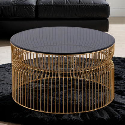 Glave Coffee Table – 30" Roundform with Gold Nested Metal and SmokeGlass Top