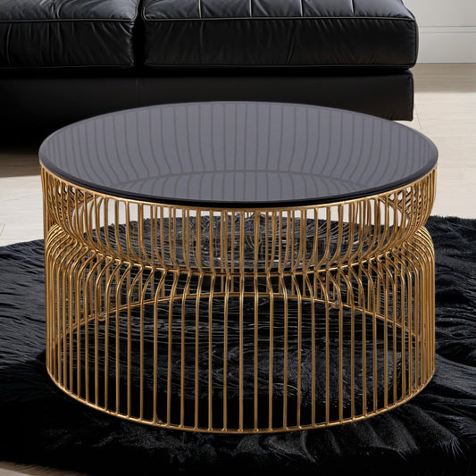 Glave Coffee Table – 30" Roundform with Gold Nested Metal and SmokeGlass Top
