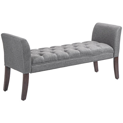 Halden Tufted Arm Bench – Dark Gray Upholstered Bedroom Seating