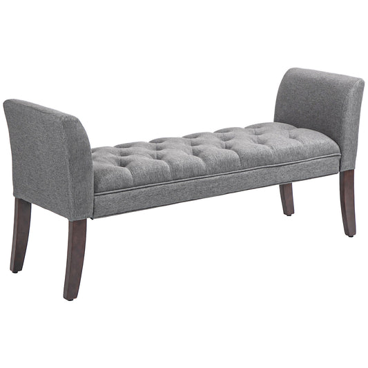 Halden Tufted Arm Bench – Dark Gray Upholstered Bedroom Seating