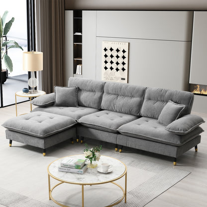 JUSTLIVE NEST® Clenro Tufted Sectional – Convertible 4-Seat Chenille Couch with Two-Tone Adjustable Legs & Ottoman (106"x66.5")