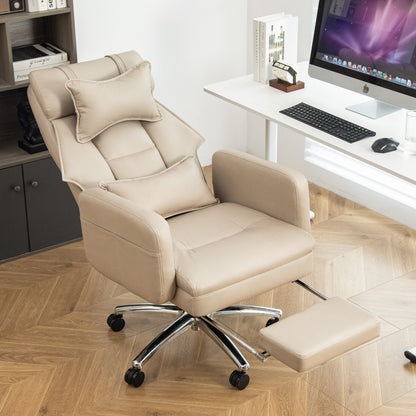 Techrest Ergo Chair – Beige PU Leather Reclining Chair with Headrest and Supportive Frame