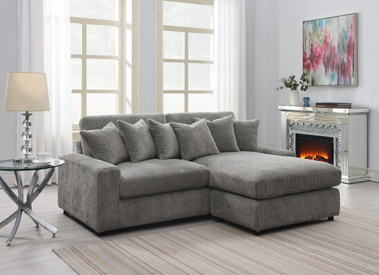 Tavia Reversible Lounge – Plush Corduroy Sectional with 6 Accent Cushions (Gray)