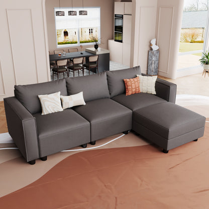 4-Seat Deep Lounge – Grey Fabric Comfort Set with Hidden Storage Feature