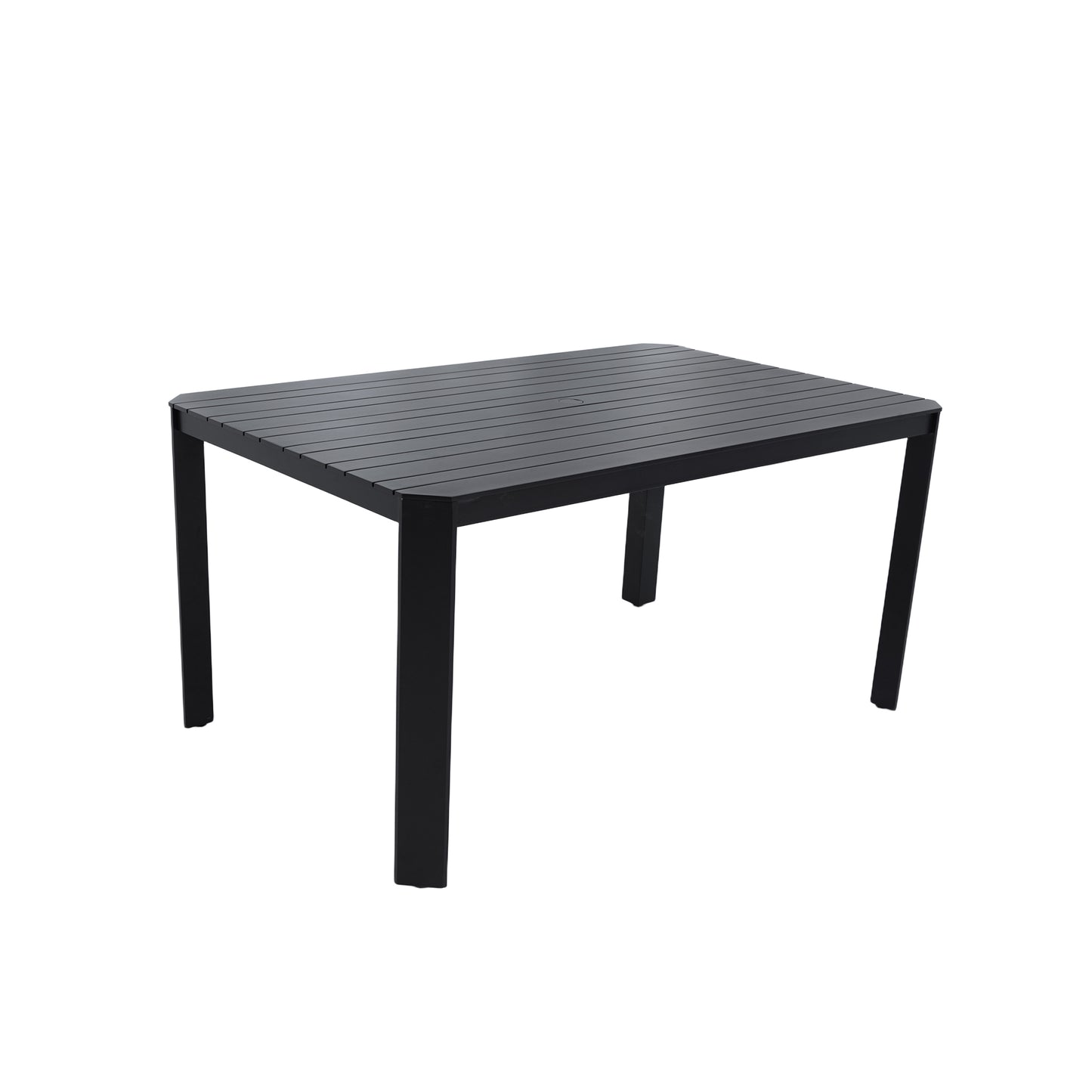 Bravon Slatted Table – Outdoor Aluminum Table in Bourbon Brown with 2" Umbrella Hole
