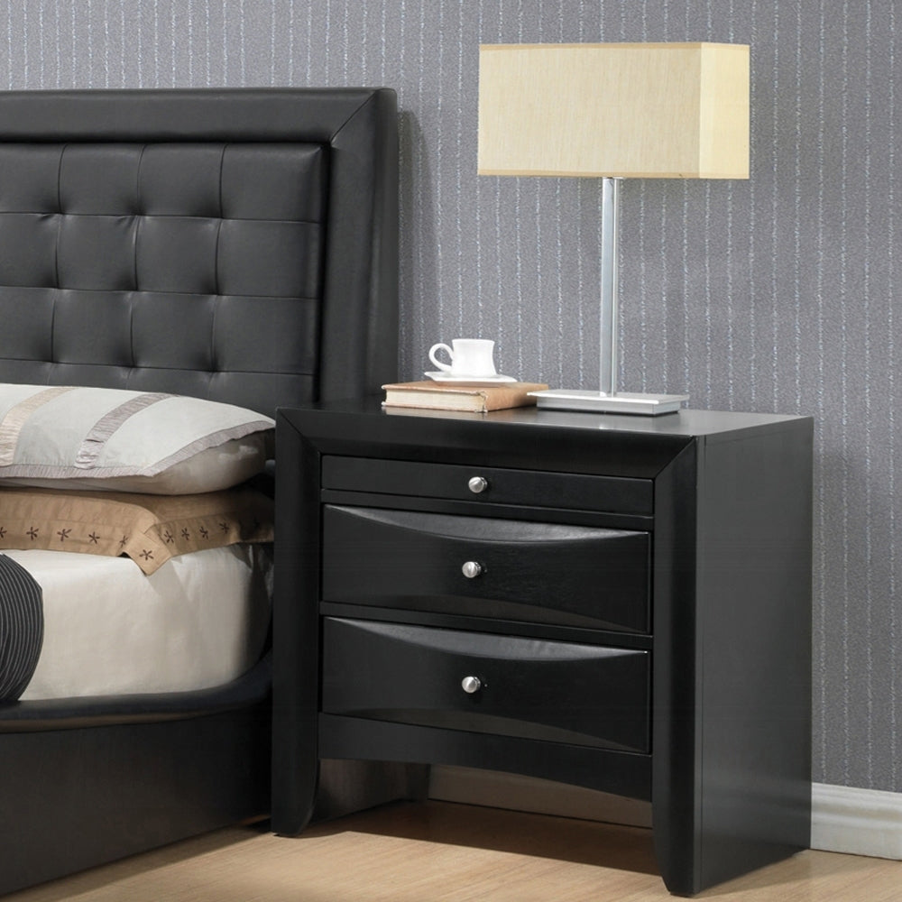 Gavira Tray Chest – Black 2-Drawer Nightstand with Lift-Top Tray Feature