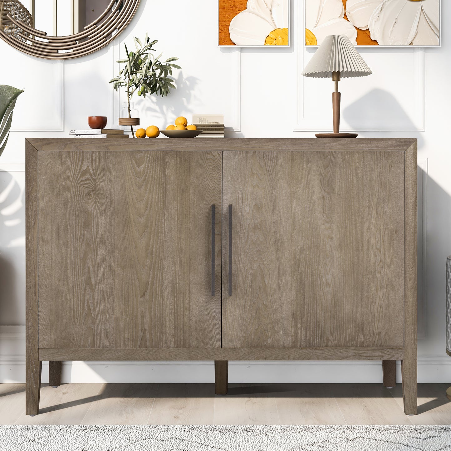 Ulvera Cabinet – 2-Door Wood Sideboard with Metal Pulls
