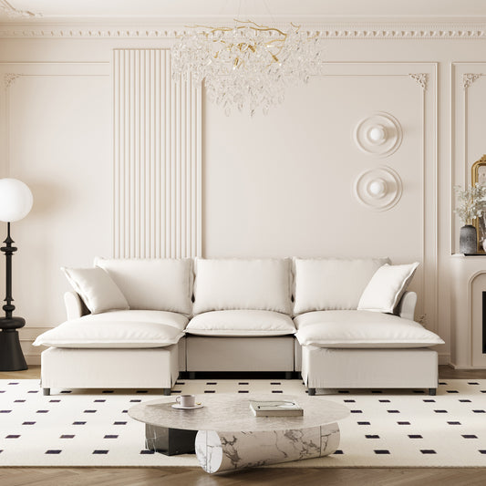 5-Seat Modular Lounge – U-Shape Plush Sofa with Relax Ottoman & Accent Cushions