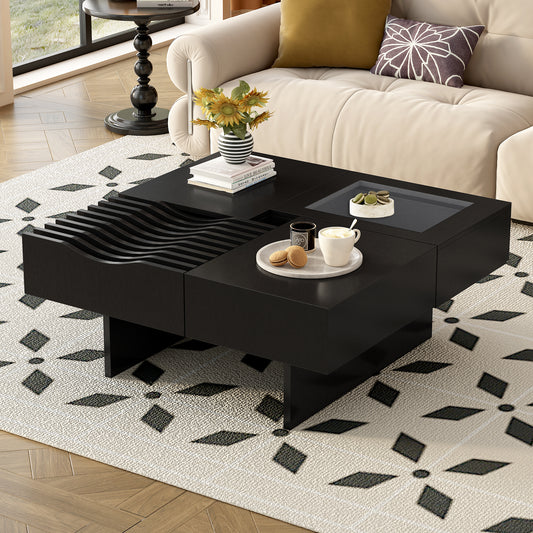 U-Can Trego Table – 33" Square Coffee Table with Glass Inlay and 3 Drawers (duplicate confirmed)