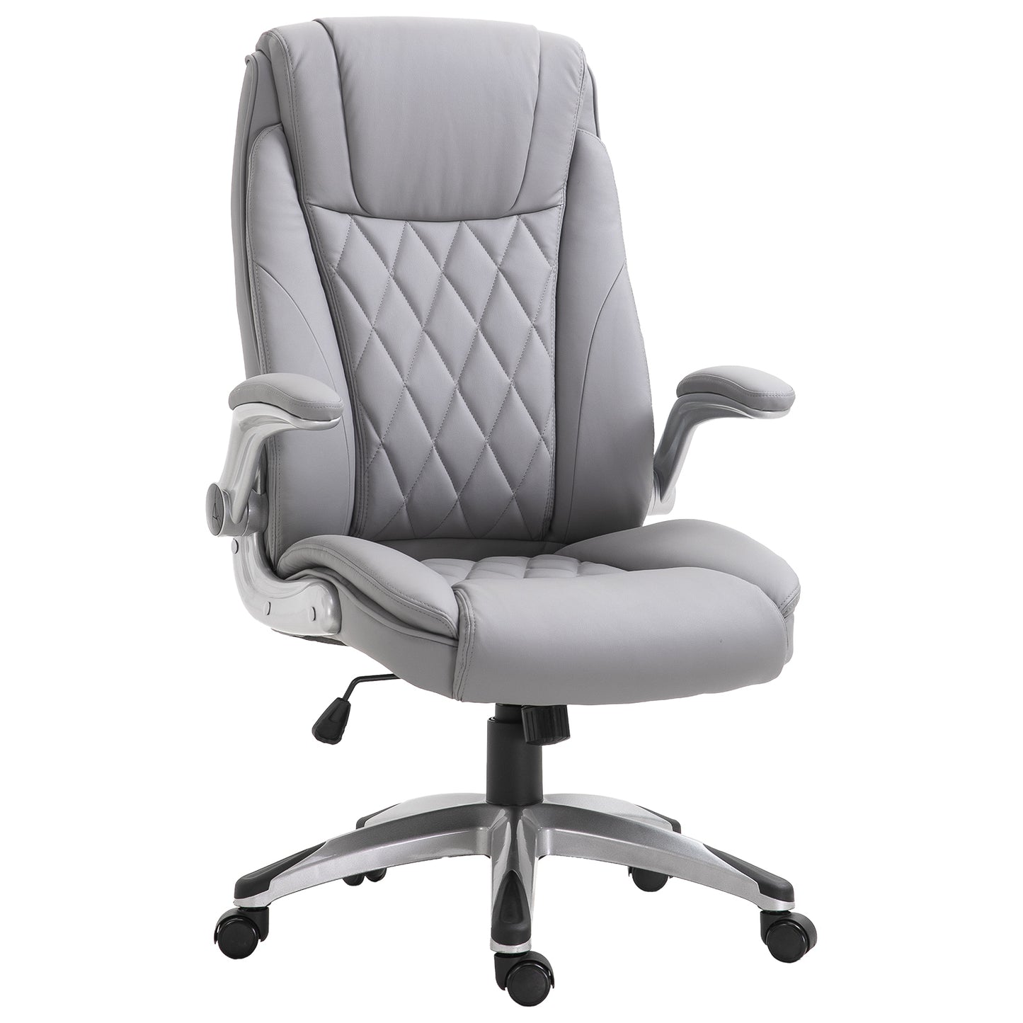 Vinsetto Flip Arm Chair – Gray Faux Leather Swivel Rocker with Ergonomic Back