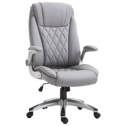 Vinsetto Flip Arm Chair – Gray Faux Leather Swivel Rocker with Ergonomic Back