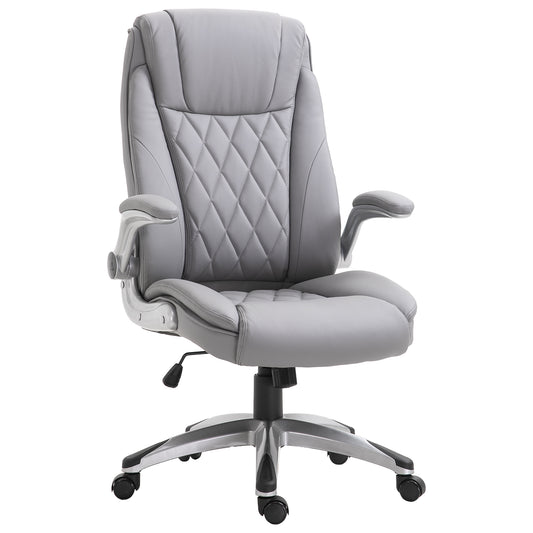 Vinsetto Flip Arm Chair – Gray Faux Leather Swivel Rocker with Ergonomic Back