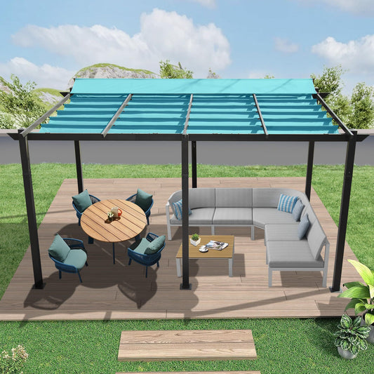 Valano 11x16' Retractable Pergola – Weather - Resistant Canopy on Aluminum Frame (Lake Blue) - JUSTLIVE NESTJUSTLIVE NEST