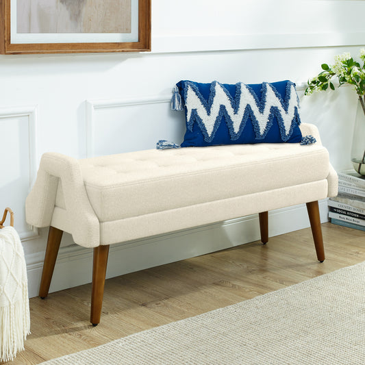Luvari Bench – Beige Loop Yarn Fabric with Geometric Arms