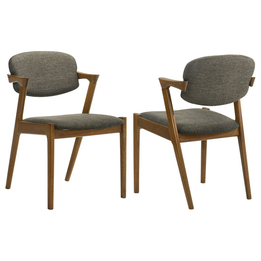Zentra Z-Chair Set – 2 Mid-Century Dining Seats in Brown Fabric and Walnut Frame