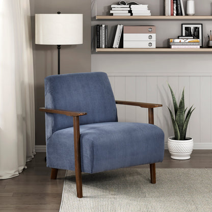 Drevian Chair – Blue Corduroy, Softcore Cushioning, Solidwood Frame
