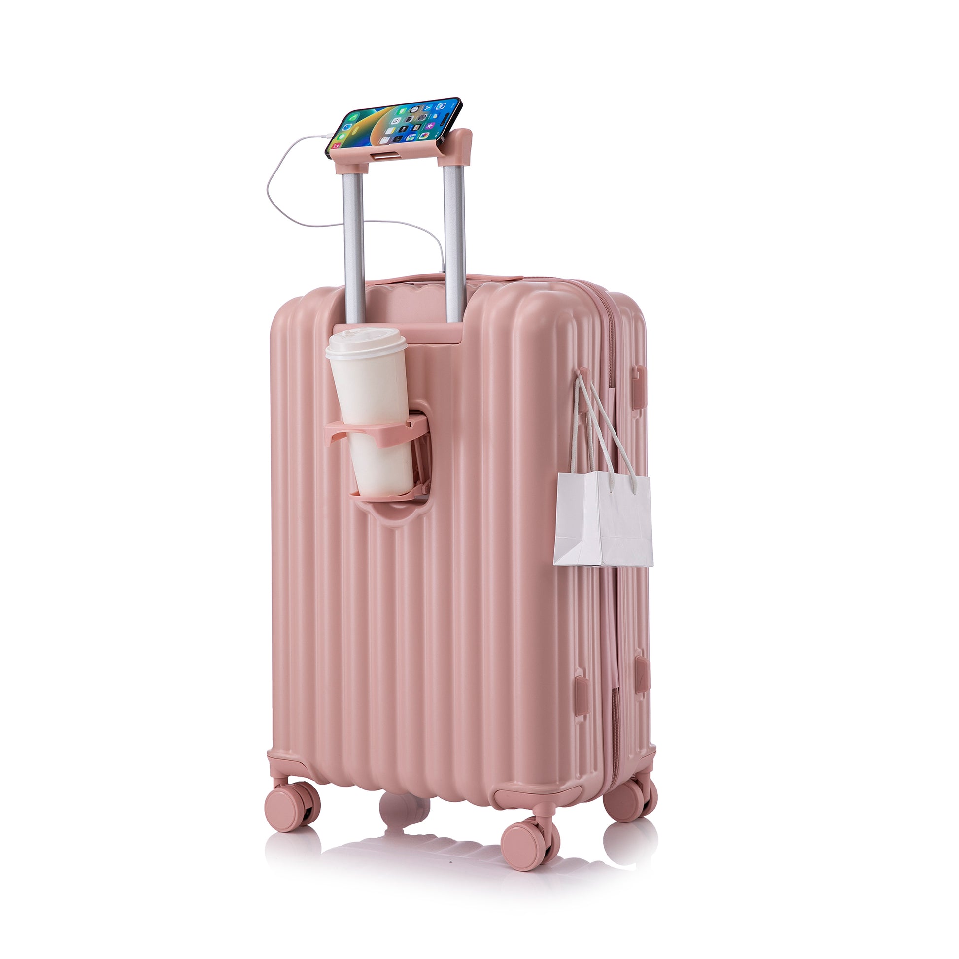Jetera 3 - Piece Spinner Luggage Set – Pink ABS with USB Port, Cup & Phone Holder (20"/24"/28") - JUSTLIVE NESTJUSTLIVE NEST