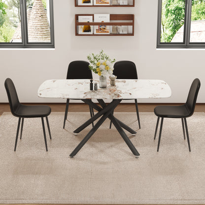 Nostra 5‑Piece Dining Set – White Glass Table with Black Mid-Century Chairs