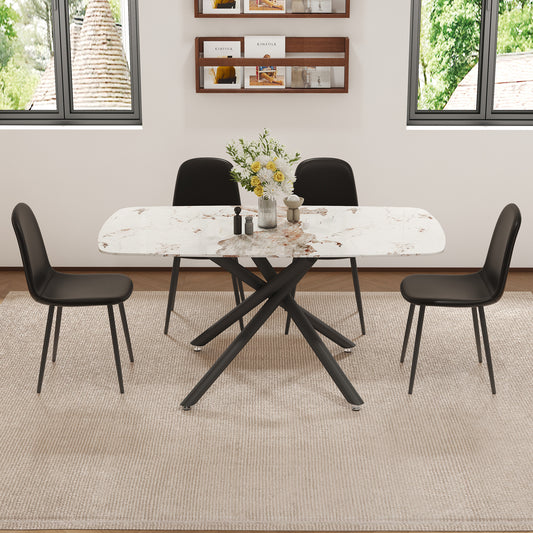 Nostra 5‑Piece Dining Set – White Glass Table with Black Mid-Century Chairs