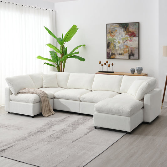 CloudWeave™ 6-Seat Harmony Lounge – Convertible Plush Sofa Set with Ottoman (3 Colors)