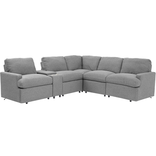 JUSTLIVE NEST® Stravix Power Recliner Sectional – Modern Grey Linen Corner Sofa with USB, Storage & Cup Holders (104")