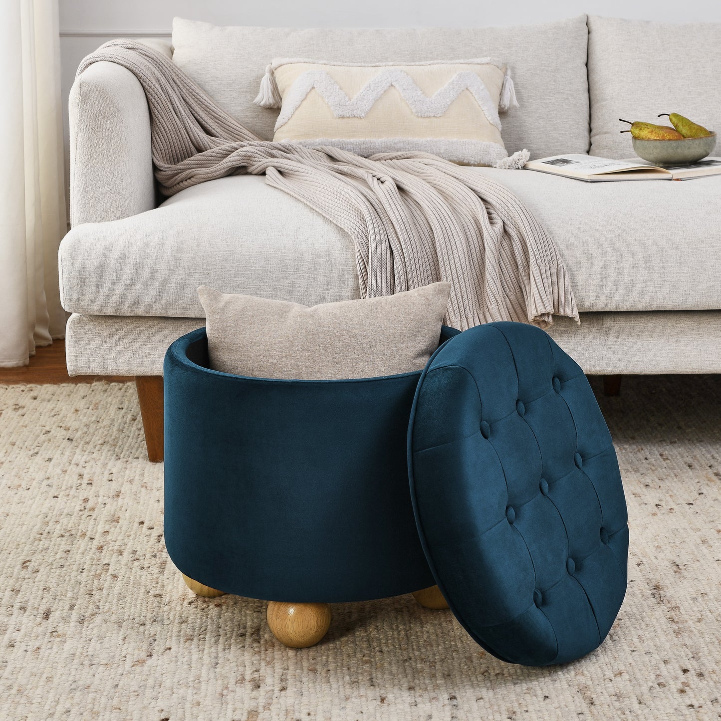 Linterra Ottoman – MidnightFlair Upholstery, FlipTop Table Lid & HiddenNest Core