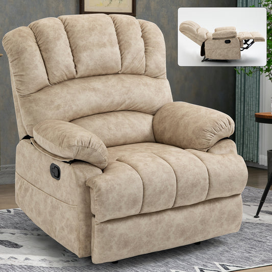 Tavell Fabric Recliner – Large Manual Recliner in Beige Woven Upholstery