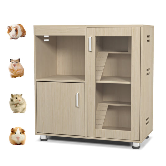 Teko Hamster Habitat Tower – 4 - Tier Teak Enclosure with Acrylic Front & Lower Storage Cabinet - JUSTLIVE NESTJUSTLIVE NEST