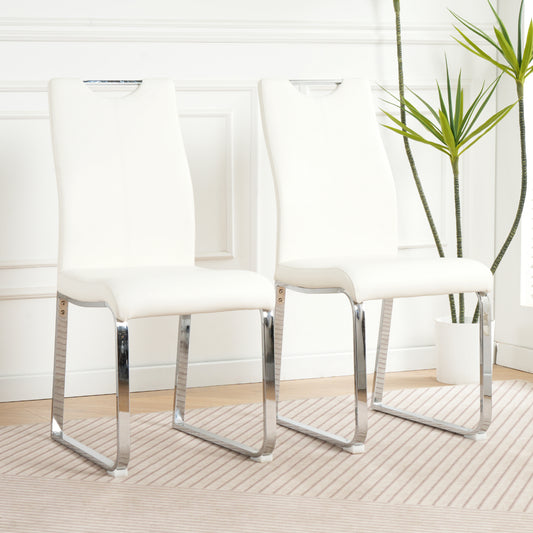 Vetra Dining Chairs – 2 White PU and Cloth Seats with Electroplated Legs
