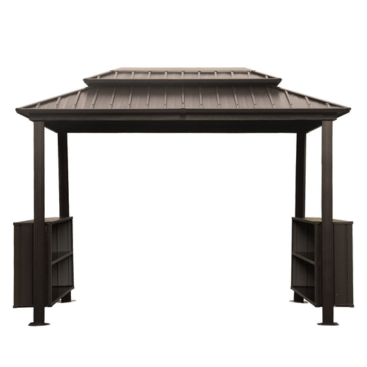 Grillan 6x10' BBQ Gazebo – Hardtop Grill Shelter with Steel Roof, Cabinets & Hooks (Brown) - JUSTLIVE NESTJUSTLIVE NEST