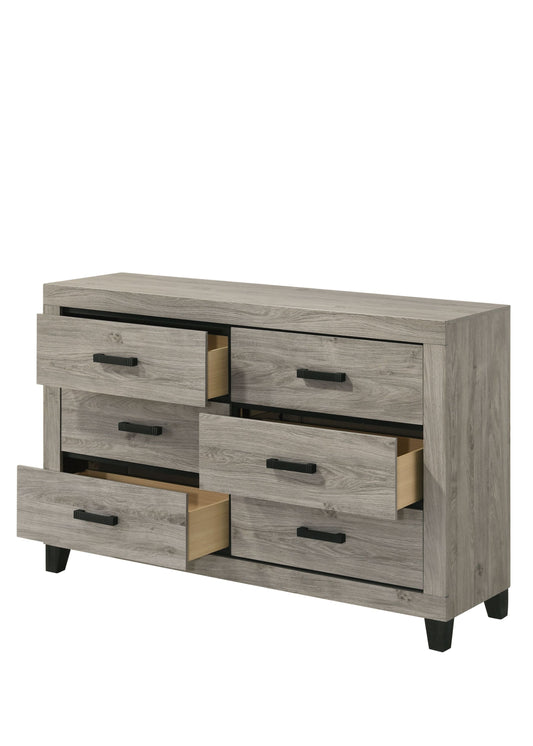 Mari Mist Base – Light Gray 6-Drawer Dresser with Rounded Edge Design