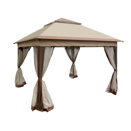 Aurelia 11x11' Soft-Top Pop-Up Gazebo – Coffee 2-Tier Canopy Tent with Removable Netting