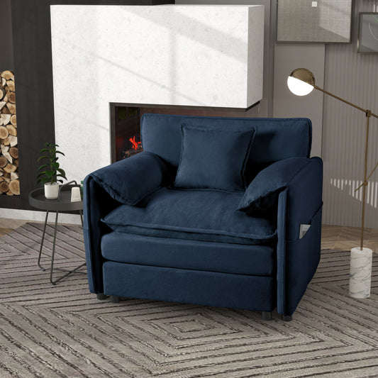 Oversized 42' Lounge Chair – Plush Modular Seat with Accent Pillow (Blue)