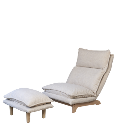 Lena Recline Chair – Foldable Beige Lounge Chair with Metal Frame for Balcony or Bedroom
