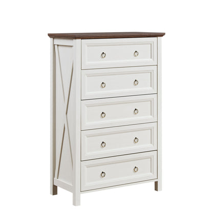 Alderly LoftChest – 5-Drawer Rustic Farmhouse Dresser in White Oak Finish