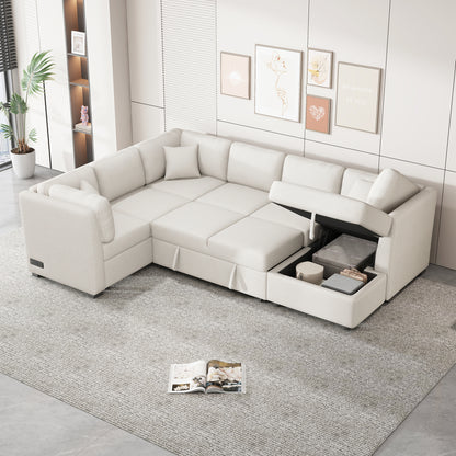 HavenPort™ Grand Lounger – 108' Tech-Ready Comfort Sofa with Storage Bay (Beige)